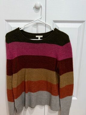 Lisa Todd Multicolor Striped Crewneck Sweater - Pink, Olive, Rust, Gray